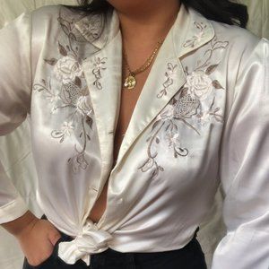 Silk Embroidered Long Sleeve Top